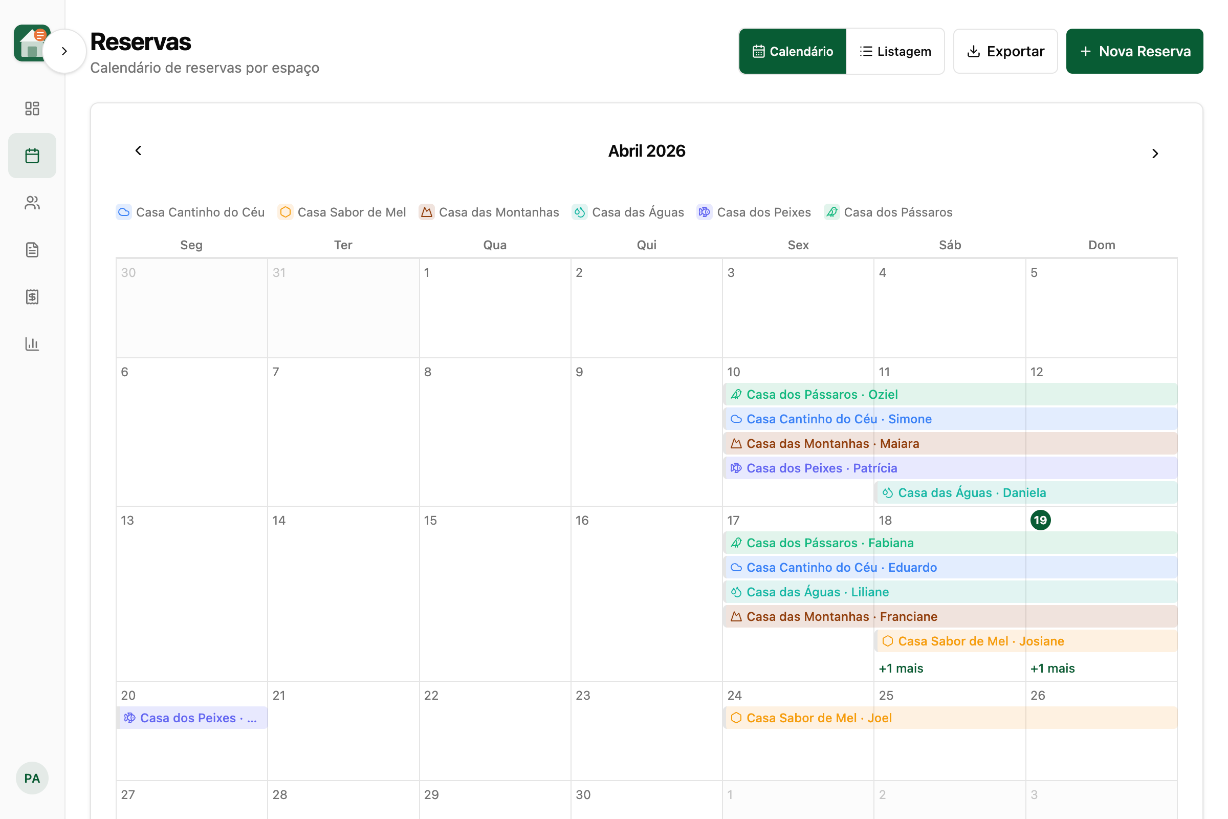 Calendário de reservas